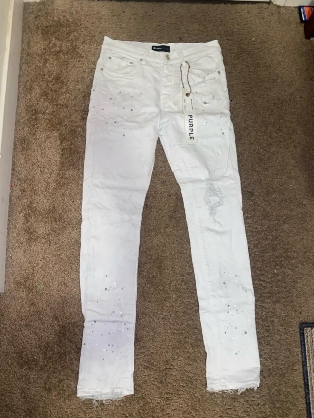 Purple Brand Men's White Skinny Distressed Jeans